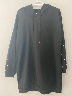 Black SHEIN Pearl‑Sleeve Hoodie